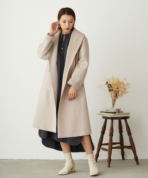 NICOLE white（ニコルホワイト）の「ニットダブルフェイス・ボタンレスコート（その他アウター・レディース・アイボリー/ブラック/モカ・FREE）」の19枚目の写真