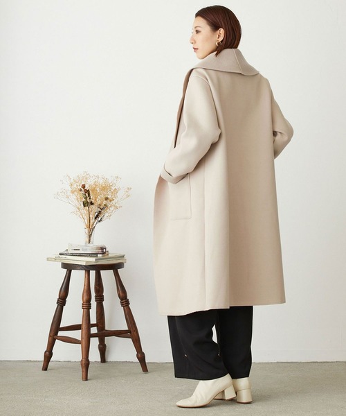 NICOLE white（ニコルホワイト）の「ニットダブルフェイス・ボタンレスコート（その他アウター・レディース・アイボリー/ブラック/モカ・FREE）」の21枚目の写真
