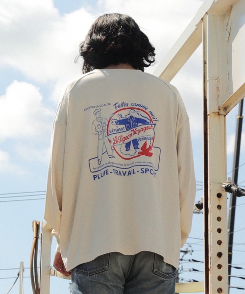 Le Pigeon Voyageur(ル ピジョン ヴォワイヤジュール)の「<Le Pigeon Voyageur>バックプリントロングTシャツ(Tシャツ/カットソー・メンズ・カーキ/ネイビー/アイボリー/ブラック・L/M/S)」の3枚目の写真