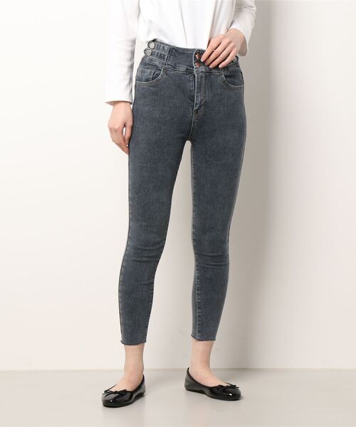 セール】裏起毛あり/なし ハイウエストストレッチデニムパンツ（デニム  