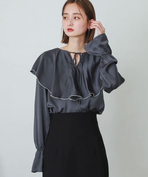 SENSE OF PLACE by URBAN RESEARCH（センスオブプレイスバイアーバンリサーチ）の「フリルカラーブラウス（シャツ/ブラウス・レディース・チャコールグレー/アイボリー/キャメル・ONE）」の14枚目の写真