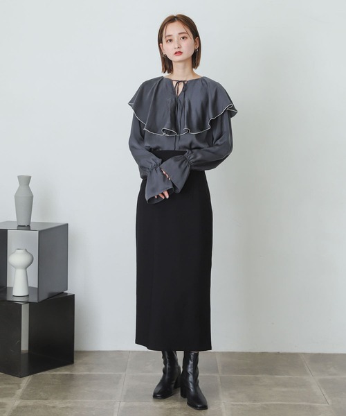 SENSE OF PLACE by URBAN RESEARCH（センスオブプレイスバイアーバンリサーチ）の「フリルカラーブラウス（シャツ/ブラウス・レディース・チャコールグレー/アイボリー/キャメル・ONE）」の6枚目の写真