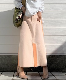 Q | バイカラーツイルロングスカート(スカート)