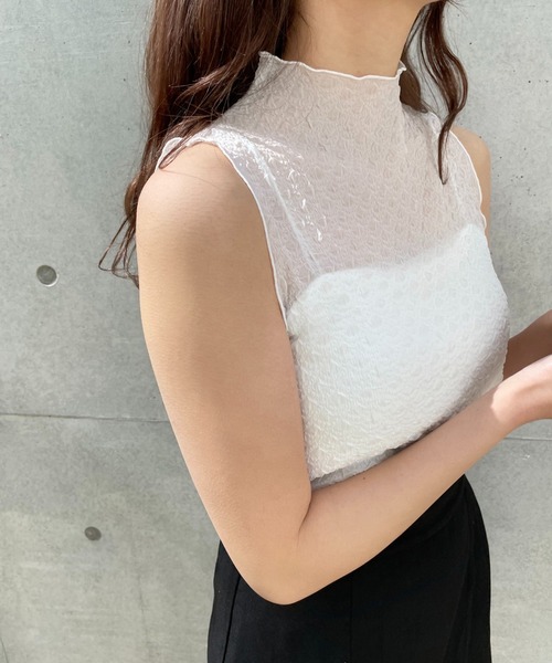 one after another NICE CLAUP(ワンアフターアナザーナイスクラップ)の「ノースリーブハイネックシアーインナー(タンクトップ・レディース・グレー/オフホワイト/アイボリー・FREE)」の5枚目の写真