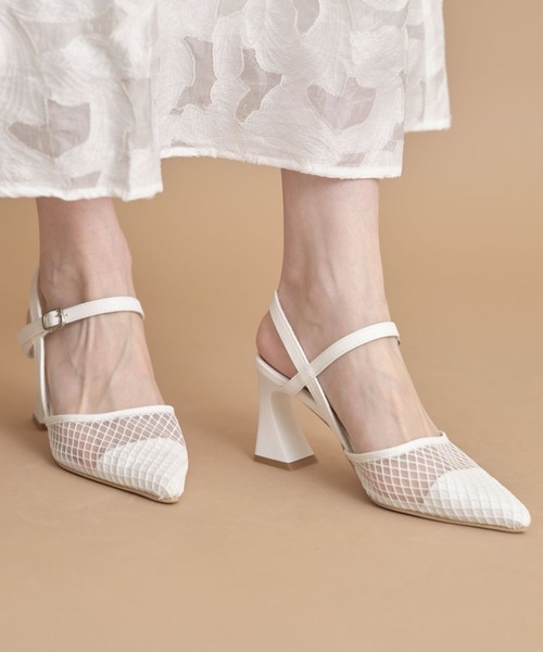 tocco closet（トッコ　クローゼット）の「ストラップ付きチュールメッシュサンダル（サンダル・レディース・ブラック/ベージュ/ホワイト・L/M/S/LL）」の2枚目の写真