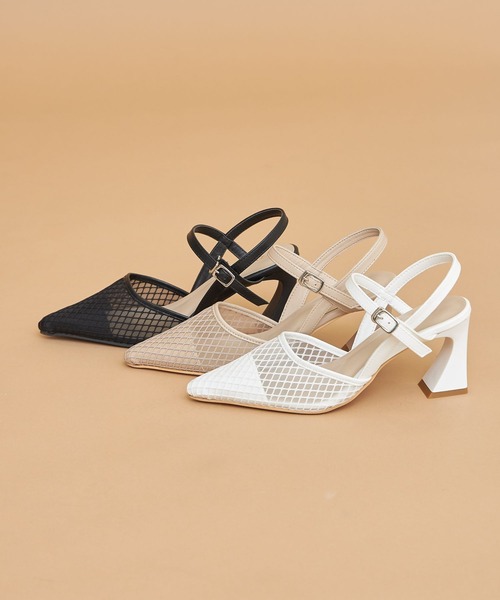 tocco closet（トッコ　クローゼット）の「ストラップ付きチュールメッシュサンダル（サンダル・レディース・ブラック/ベージュ/ホワイト・L/M/S/LL）」の4枚目の写真