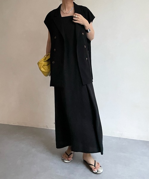 DouDou(ドゥドゥ)の「カットジョーゼットベスト(ベスト・レディース・ブラック/グレイッシュベージュ・FREE)」の6枚目の写真