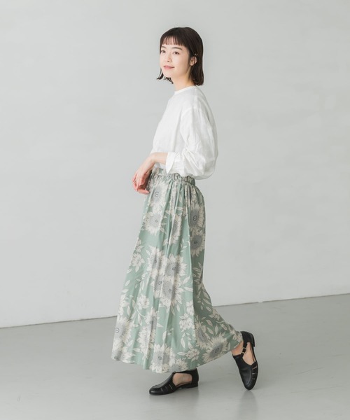 かぐれ（カグレ）の「フラワープリントフレアスカート（スカート・レディース・オリーブ/ミント・FREE）」の14枚目の写真