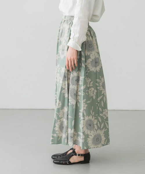 かぐれ（カグレ）の「フラワープリントフレアスカート（スカート・レディース・オリーブ/ミント・FREE）」の5枚目の写真