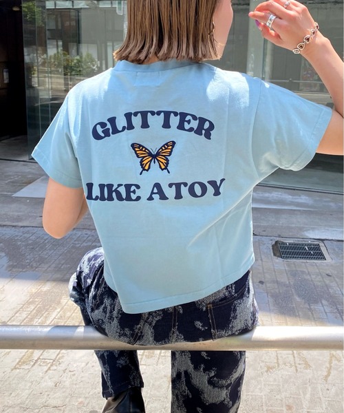 WHO'S WHO gallery（フーズフーギャラリー）の「GLITTERバタフライコンパクトTEE（Tシャツ/カットソー・レディース・ボルドー/アッシュグレー/サックスブルー/ブラック/オフホワイト・FREE）」の4枚目の写真