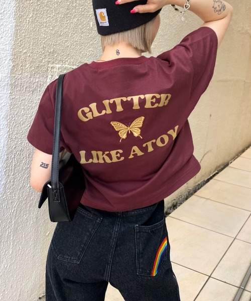 WHO'S WHO gallery（フーズフーギャラリー）の「GLITTERバタフライコンパクトTEE（Tシャツ/カットソー・レディース・ボルドー/アッシュグレー/サックスブルー/ブラック/オフホワイト・FREE）」の5枚目の写真