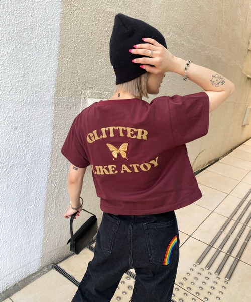WHO'S WHO gallery（フーズフーギャラリー）の「GLITTERバタフライコンパクトTEE（Tシャツ/カットソー・レディース・ボルドー/アッシュグレー/サックスブルー/ブラック/オフホワイト・FREE）」の14枚目の写真