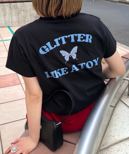 WHO'S WHO gallery（フーズフーギャラリー）の「GLITTERバタフライコンパクトTEE（Tシャツ/カットソー・レディース・ボルドー/アッシュグレー/サックスブルー/ブラック/オフホワイト・FREE）」の13枚目の写真
