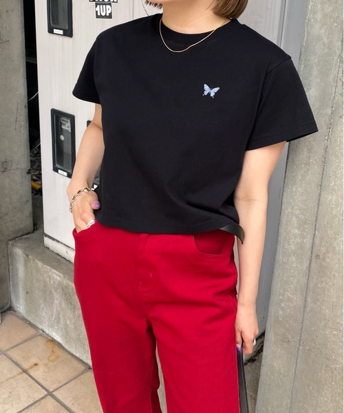 WHO'S WHO gallery（フーズフーギャラリー）の「GLITTERバタフライコンパクトTEE（Tシャツ/カットソー・レディース・ボルドー/アッシュグレー/サックスブルー/ブラック/オフホワイト・FREE）」の9枚目の写真