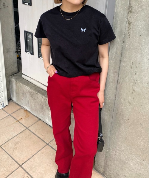 WHO'S WHO gallery（フーズフーギャラリー）の「GLITTERバタフライコンパクトTEE（Tシャツ/カットソー・レディース・ボルドー/アッシュグレー/サックスブルー/ブラック/オフホワイト・FREE）」の11枚目の写真