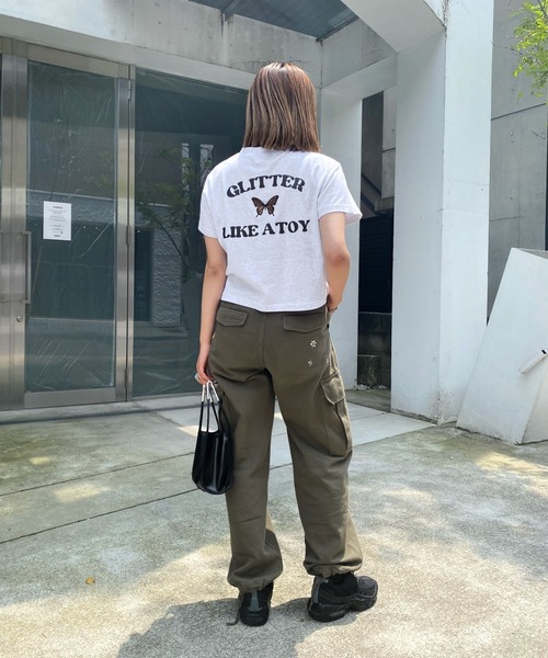 WHO'S WHO gallery（フーズフーギャラリー）の「GLITTERバタフライコンパクトTEE（Tシャツ/カットソー・レディース・ボルドー/アッシュグレー/サックスブルー/ブラック/オフホワイト・FREE）」の7枚目の写真