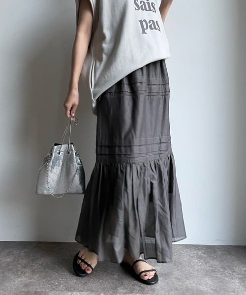 DouDou（ドゥドゥ）の「コットンシルクタックスカート（スカート・レディース・チャコールグレー/スカイブルー/オフホワイト・FREE）」の3枚目の写真