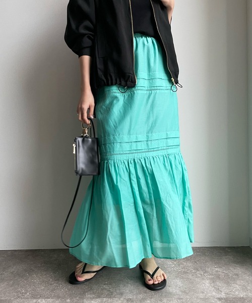 DouDou（ドゥドゥ）の「コットンシルクタックスカート（スカート・レディース・チャコールグレー/スカイブルー/オフホワイト・FREE）」の2枚目の写真