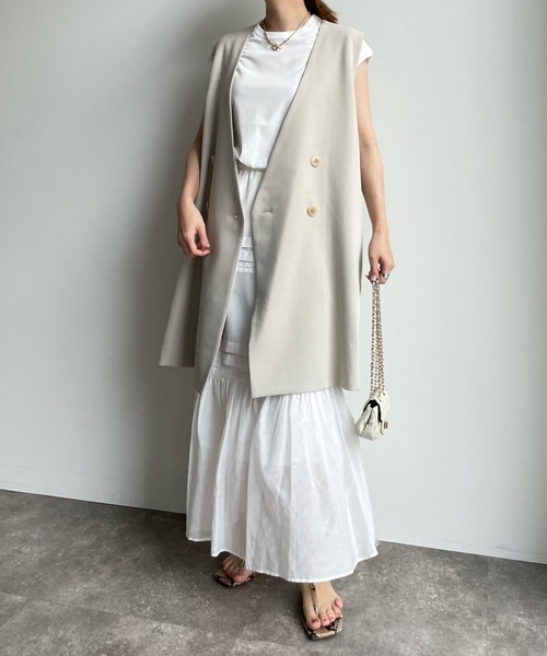 DouDou（ドゥドゥ）の「コットンシルクタックスカート（スカート・レディース・チャコールグレー/スカイブルー/オフホワイト・FREE）」の8枚目の写真