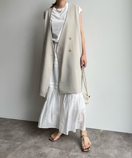 DouDou（ドゥドゥ）の「コットンシルクタックスカート（スカート・レディース・チャコールグレー/スカイブルー/オフホワイト・FREE）」の4枚目の写真