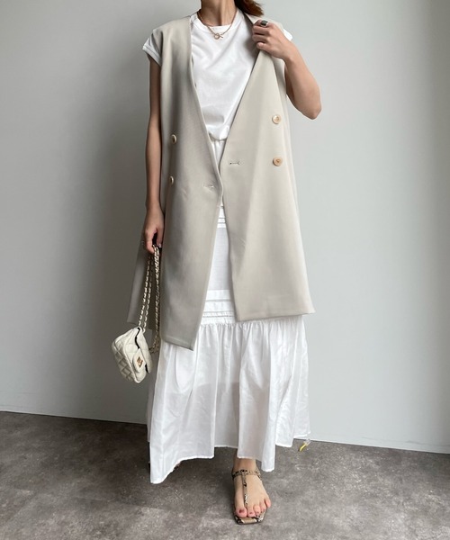 DouDou（ドゥドゥ）の「コットンシルクタックスカート（スカート・レディース・チャコールグレー/スカイブルー/オフホワイト・FREE）」の18枚目の写真