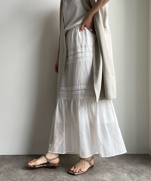 DouDou（ドゥドゥ）の「コットンシルクタックスカート（スカート・レディース・チャコールグレー/スカイブルー/オフホワイト・FREE）」の21枚目の写真