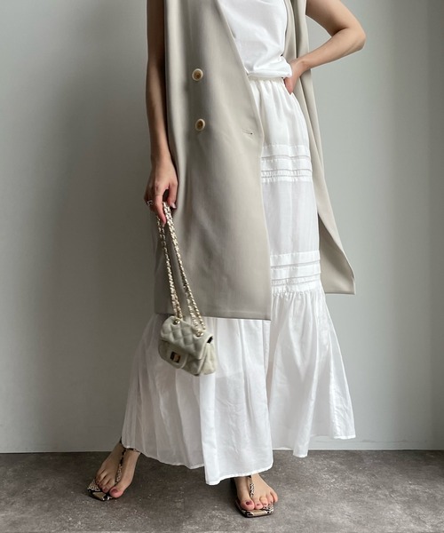 DouDou（ドゥドゥ）の「コットンシルクタックスカート（スカート・レディース・チャコールグレー/スカイブルー/オフホワイト・FREE）」の12枚目の写真