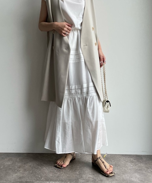 DouDou（ドゥドゥ）の「コットンシルクタックスカート（スカート・レディース・チャコールグレー/スカイブルー/オフホワイト・FREE）」の9枚目の写真