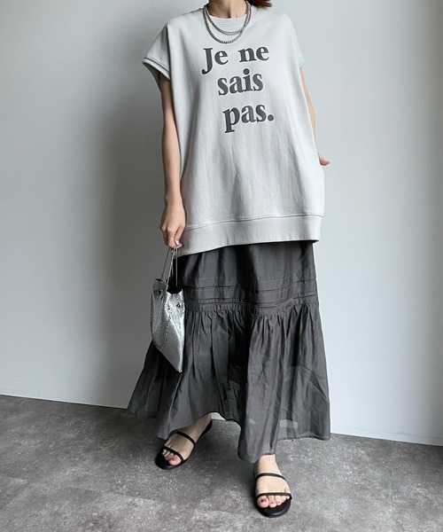 DouDou（ドゥドゥ）の「コットンシルクタックスカート（スカート・レディース・チャコールグレー/スカイブルー/オフホワイト・FREE）」の5枚目の写真