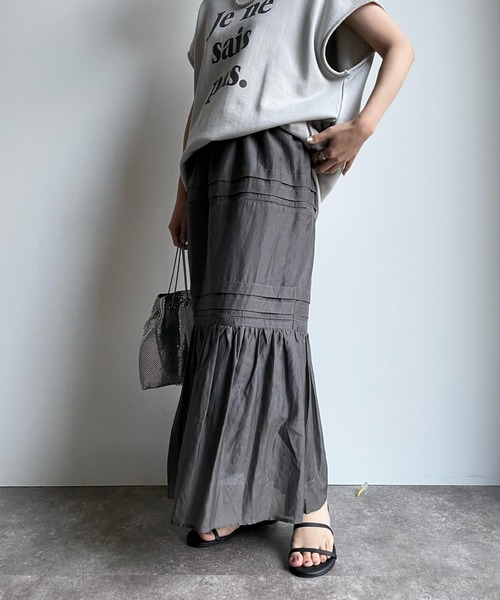 DouDou（ドゥドゥ）の「コットンシルクタックスカート（スカート・レディース・チャコールグレー/スカイブルー/オフホワイト・FREE）」の22枚目の写真