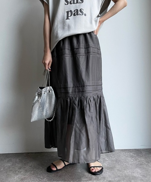 DouDou（ドゥドゥ）の「コットンシルクタックスカート（スカート・レディース・チャコールグレー/スカイブルー/オフホワイト・FREE）」の10枚目の写真
