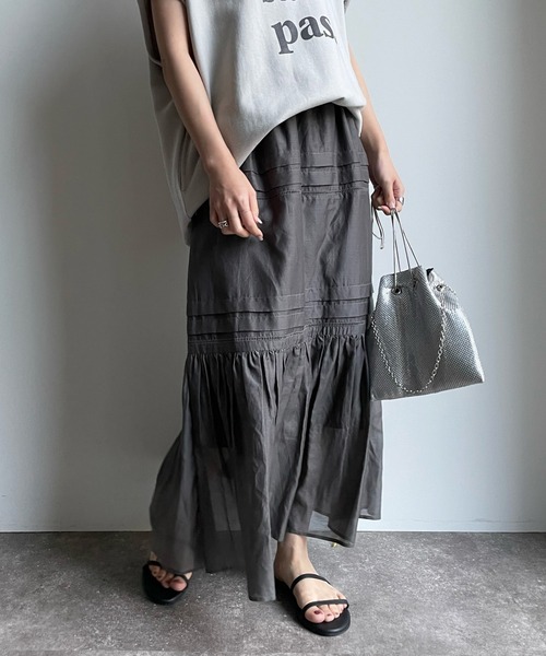 DouDou（ドゥドゥ）の「コットンシルクタックスカート（スカート・レディース・チャコールグレー/スカイブルー/オフホワイト・FREE）」の13枚目の写真