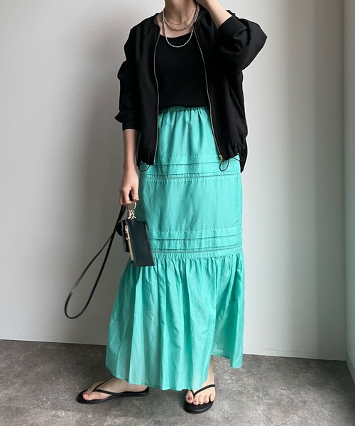 DouDou（ドゥドゥ）の「コットンシルクタックスカート（スカート・レディース・チャコールグレー/スカイブルー/オフホワイト・FREE）」の6枚目の写真