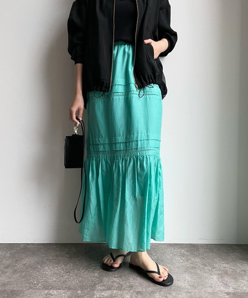 DouDou（ドゥドゥ）の「コットンシルクタックスカート（スカート・レディース・チャコールグレー/スカイブルー/オフホワイト・FREE）」の14枚目の写真