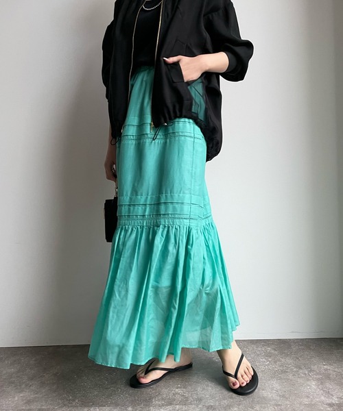 DouDou（ドゥドゥ）の「コットンシルクタックスカート（スカート・レディース・チャコールグレー/スカイブルー/オフホワイト・FREE）」の11枚目の写真