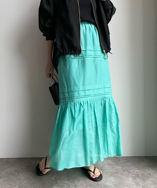 DouDou（ドゥドゥ）の「コットンシルクタックスカート（スカート・レディース・チャコールグレー/スカイブルー/オフホワイト・FREE）」の7枚目の写真