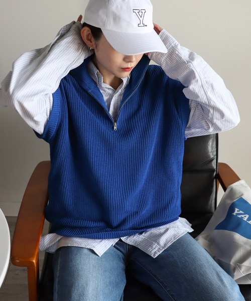 COURO（コウロ）の「ハーフジップニットベスト（ベスト・レディース・レッド/ブルー/ブラック/ピンク/アイボリー系/ホワイト×レッド/ホワイト×ブルー/ホワイト×ピンク・FREE）」の6枚目の写真