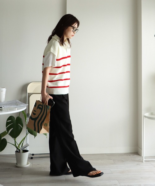 COURO（コウロ）の「ハーフジップニットベスト（ベスト・レディース・レッド/ブルー/ブラック/ピンク/アイボリー系/ホワイト×レッド/ホワイト×ブルー/ホワイト×ピンク・FREE）」の14枚目の写真