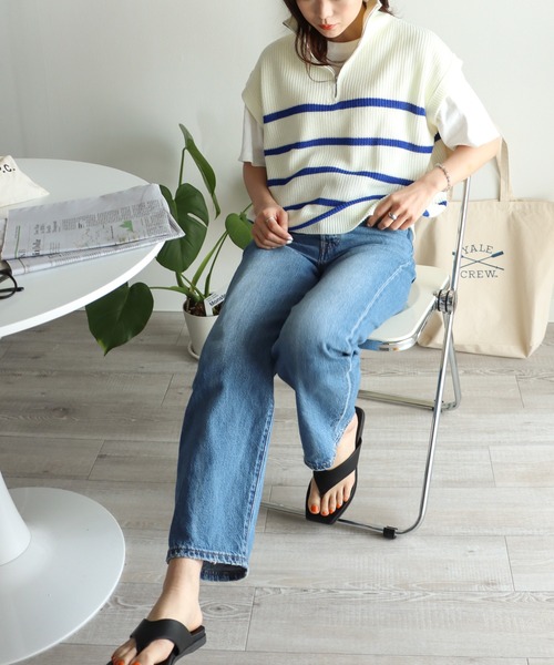 COURO（コウロ）の「ハーフジップニットベスト（ベスト・レディース・レッド/ブルー/ブラック/ピンク/アイボリー系/ホワイト×レッド/ホワイト×ブルー/ホワイト×ピンク・FREE）」の16枚目の写真