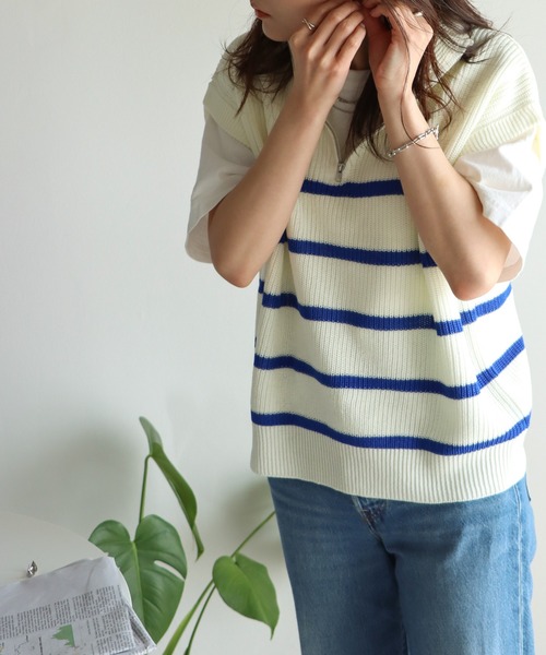 COURO（コウロ）の「ハーフジップニットベスト（ベスト・レディース・レッド/ブルー/ブラック/ピンク/アイボリー系/ホワイト×レッド/ホワイト×ブルー/ホワイト×ピンク・FREE）」の17枚目の写真