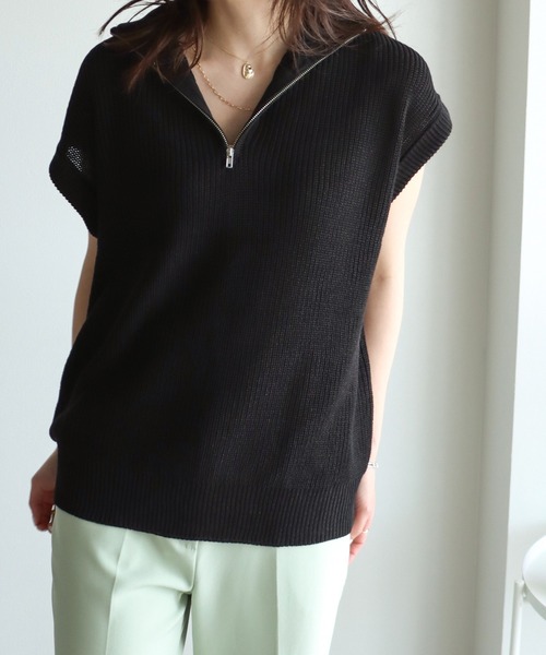 COURO（コウロ）の「ハーフジップニットベスト（ベスト・レディース・レッド/ブルー/ブラック/ピンク/アイボリー系/ホワイト×レッド/ホワイト×ブルー/ホワイト×ピンク・FREE）」の21枚目の写真