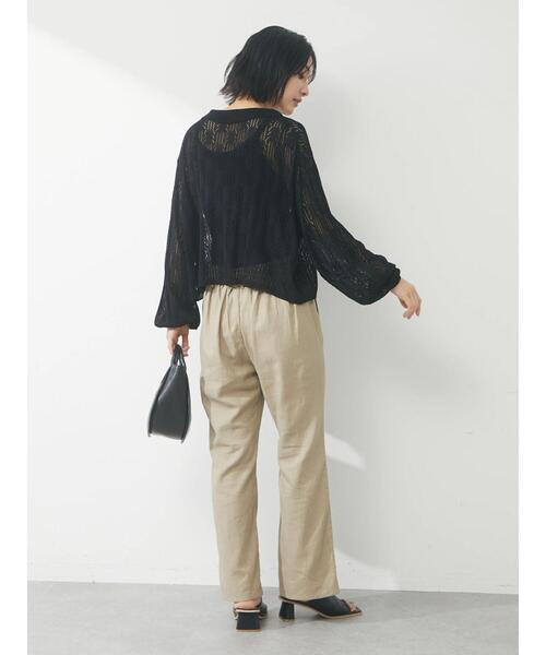 Green　Parks（グリーンパークス）の「すかし柄 襟つきショートカーディガン（カーディガン/ボレロ・レディース・ブラック/グリーン/アイボリー・FREE）」の6枚目の写真