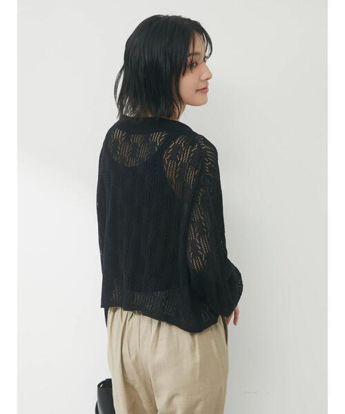 Green　Parks（グリーンパークス）の「すかし柄 襟つきショートカーディガン（カーディガン/ボレロ・レディース・ブラック/グリーン/アイボリー・FREE）」の22枚目の写真