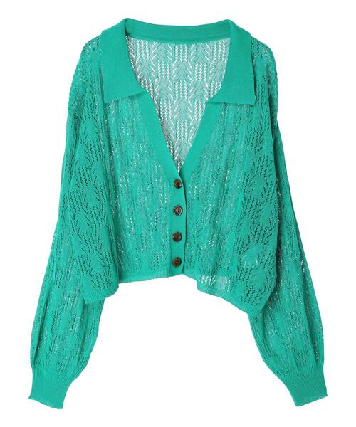 Green　Parks（グリーンパークス）の「すかし柄 襟つきショートカーディガン（カーディガン/ボレロ・レディース・ブラック/グリーン/アイボリー・FREE）」の12枚目の写真