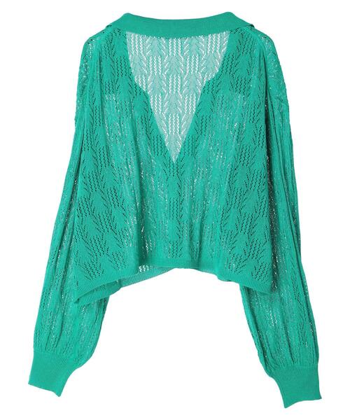 Green　Parks（グリーンパークス）の「すかし柄 襟つきショートカーディガン（カーディガン/ボレロ・レディース・ブラック/グリーン/アイボリー・FREE）」の5枚目の写真