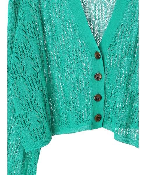 Green　Parks（グリーンパークス）の「すかし柄 襟つきショートカーディガン（カーディガン/ボレロ・レディース・ブラック/グリーン/アイボリー・FREE）」の21枚目の写真