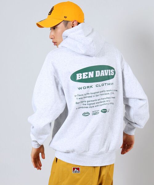 【BEN DAVIS/ベンデイビス】ワンポイントキモウフーディー ヘビーウェイトスウェット ワンポイント刺繍 裏起毛 プルオーバーパーカー