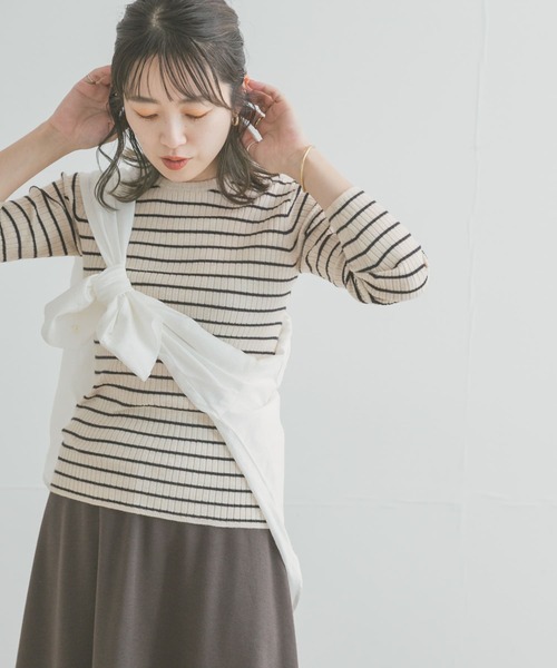 ITEMS URBANRESEARCH（アイテムズ アーバンリサーチ）の「モチモチボーダーニット（ニット/セーター・レディース・ブラック/ブラウン/オフホワイト/カーキ・FREE）」の2枚目の写真