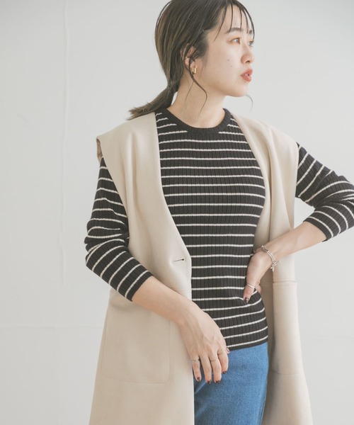 ITEMS URBANRESEARCH（アイテムズ アーバンリサーチ）の「モチモチボーダーニット（ニット/セーター・レディース・ブラック/ブラウン/オフホワイト/カーキ・FREE）」の3枚目の写真