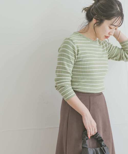 ITEMS URBANRESEARCH（アイテムズ アーバンリサーチ）の「モチモチボーダーニット（ニット/セーター・レディース・ブラック/ブラウン/オフホワイト/カーキ・FREE）」の7枚目の写真